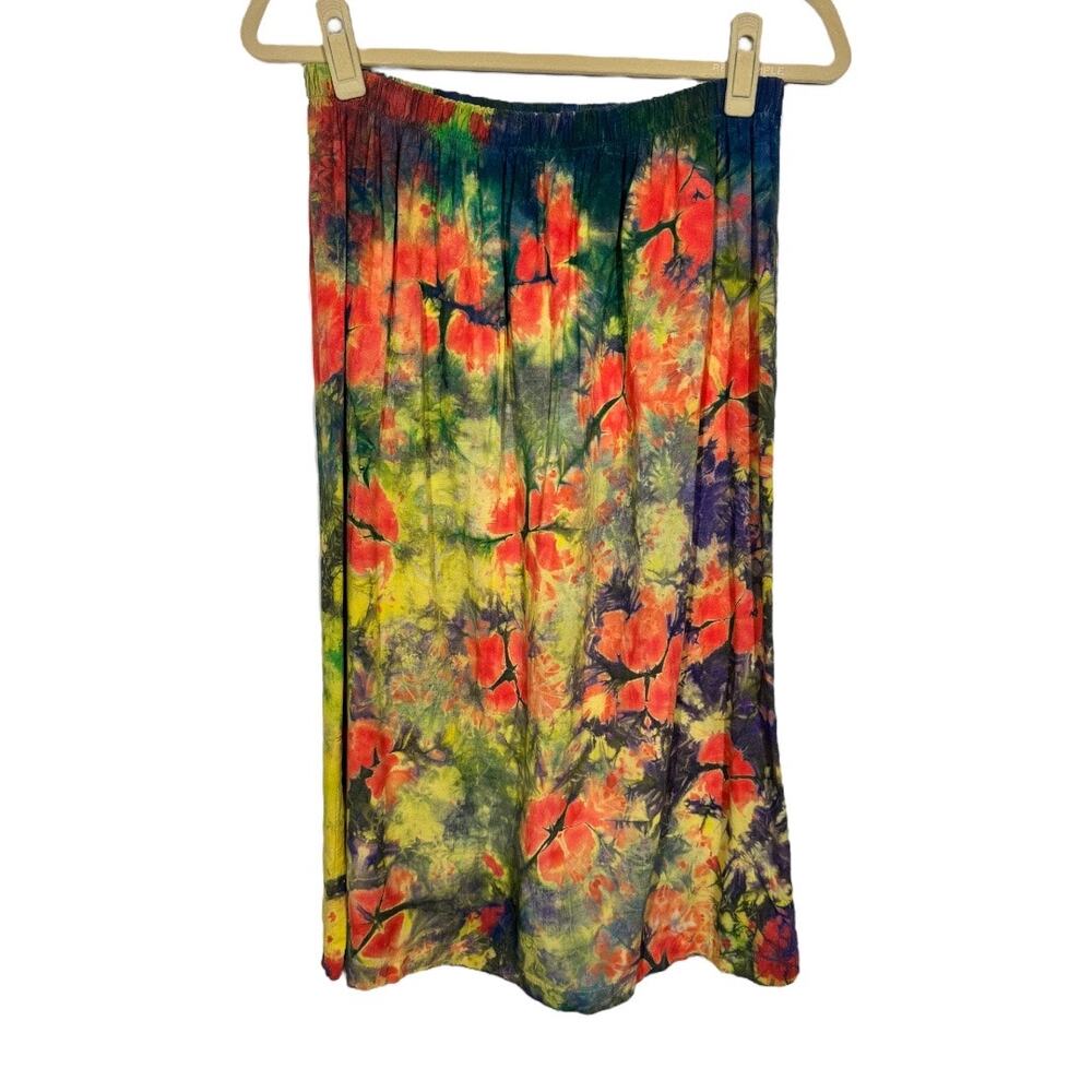 Boho Tie Dye Slip Skirt Medium Colorful Hippie Festival Lightweight Rayon Casual